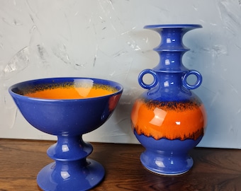 Hutschenreuther ceramic vase Rene Neue Fat Lava handle vase candlestick bowl WGP blue orange