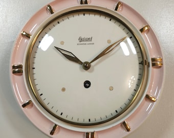 Garant ceramic clock wall clock from the 50s mid pink century vintage