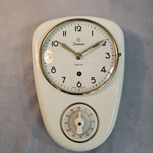 Junghans exacta mint green wall clock ceramic art deco from the 50s kitchen clock