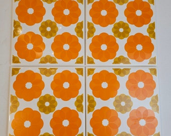 70s Villeroy and Boch ceramic tiles fat lava flowers orange pril flowers