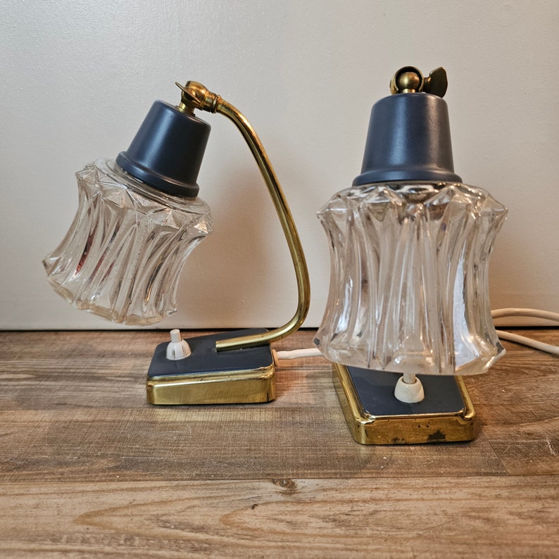 Mid Century bedside lamp set brass blue 1960s bedside lamps image 2