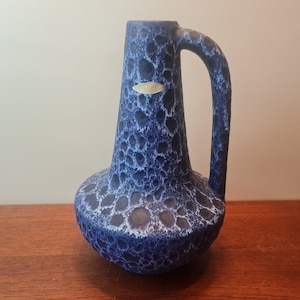 Blue Kreutz ceramic vase fat Lava Form 217 handle vase WGP
