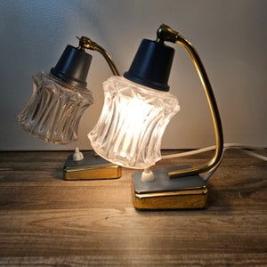 Mid Century bedside lamp set brass blue 1960s bedside lamps image 4