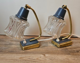 Mid Century bedside lamp set brass blue 1960s bedside lamps