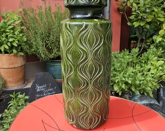 ヴィンテージの緑と黒、背の高い陶器の花瓶 - Etsy 日本