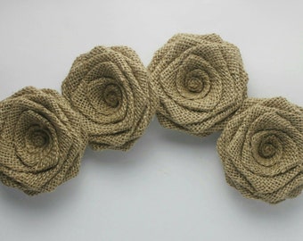 3.5 Inches Bulk Burlap Flowers , Hessian Rosettes , Jute Fabric Flowers, Rustic Flowers for Fall Wreath Embellishment , Folded Roses supply