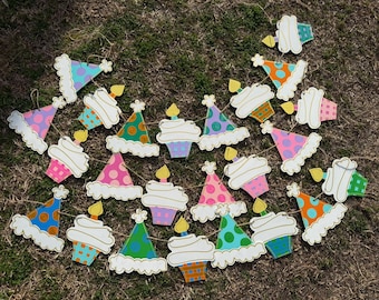 Party Hat and Cupcake Garland Happy Birthday