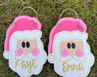 Pink Hat Santa Christmas Ornament Personalized