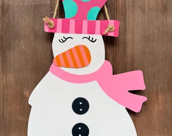 Snowman winter colorful door hanger