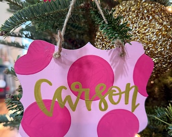 Pink Colorful Girly Christmas Ornament Personalized