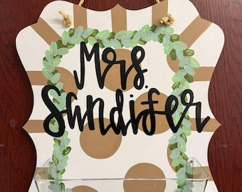 Neutral Farmhouse Teacher Door Hanger with Mailbox