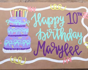 Painted banner,Kraft paper banner, custom hand painted, party banner, engagement banner, twenty first birthday, first birthday