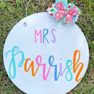 Personalized Colorful Bright Teacher Door Hanger Decor