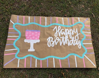 Ready to ship girl birthday party Kraft banner