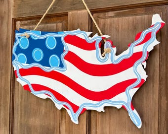 America patriotic flag summer door hanger