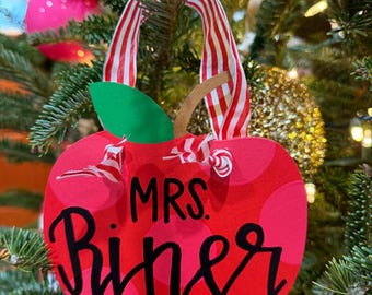Apple Teacher Christmas Ornament Personalized