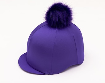 Personalised Purple Riding Hat Silk Cover with choice of Pom