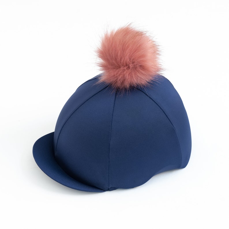 Navy Blue Riding Hat Cover with Choice Of Very Fluffy Pom Pom image 7
