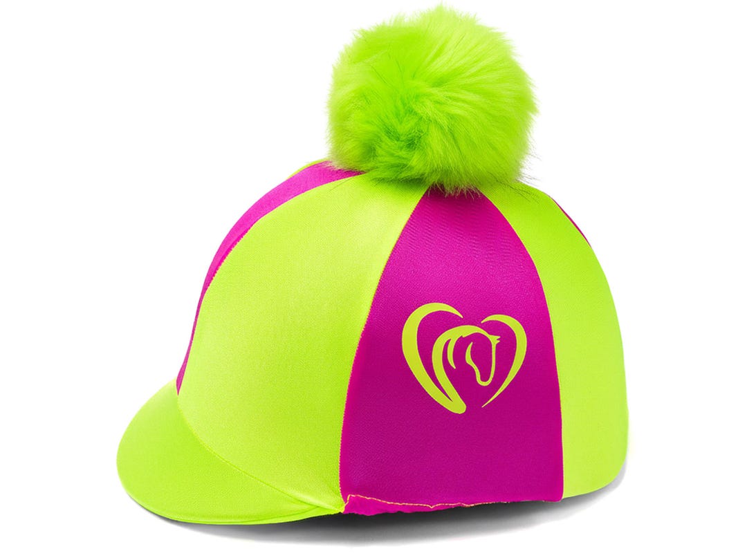 Horse Heart Lime Green and Cerise Pink Riding Hat Silk With Pom ...