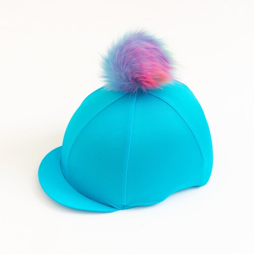 Turquoise Riding Hat Cover With Unicorn Rainbow Pom Pom Etsy