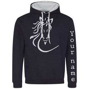 Flowing Mane Adult Horse Riding Hoodie Navy/Grey