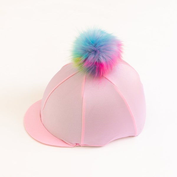 Riding Hat Cover in Baby Pink with Unicorn Pom