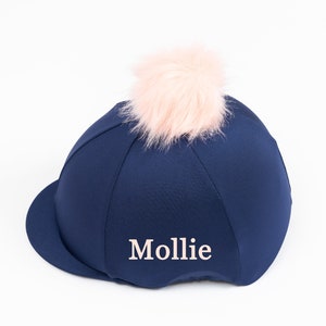 Navy Blue Riding Hat Cover with Choice Of Very Fluffy Pom Pom image 1