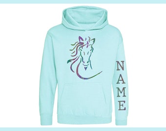 Shimmering Rainbow Personalised Horse Design Hoody