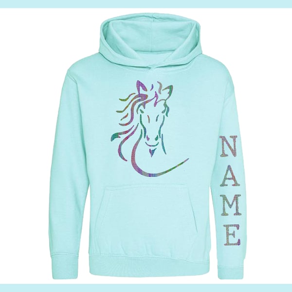 Shimmering Rainbow Personalised Horse Design Hoody