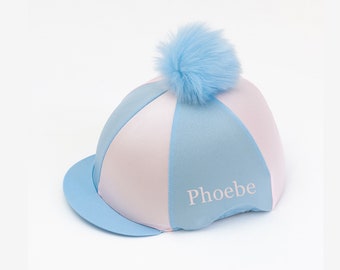 Personalised Light Pink/ Light Blue Riding Silk Hat Cover