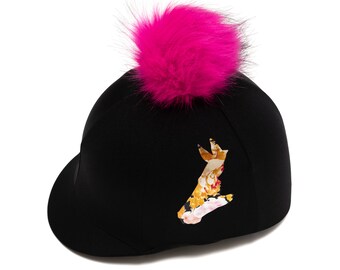 Floral Horse and Rider Silhouette Riding Hat Silk with Pom