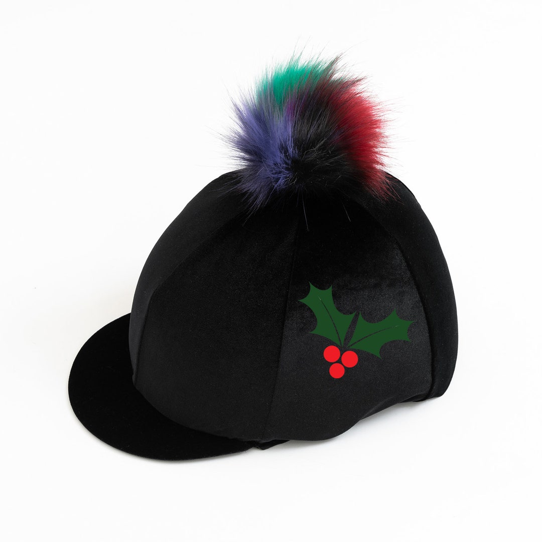 Christmas Holly Riding Hat Cover With Fluffy Pom Etsy