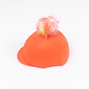 Flo Orange with Rainbow Pom Pom Riding Hat Cover