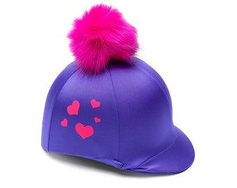 Bonnet d'équitation Puffy Hearts en soie avec pompons