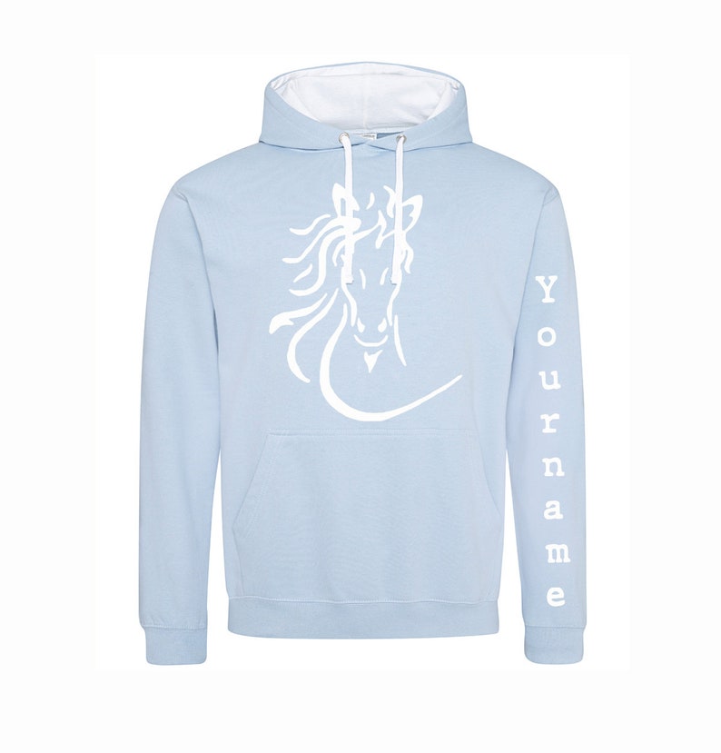 Flowing Mane Adult Horse Riding Hoodie Light Blue/White