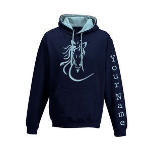 Flowing Mane Adult Horse Riding Hoodie Navy/Sky