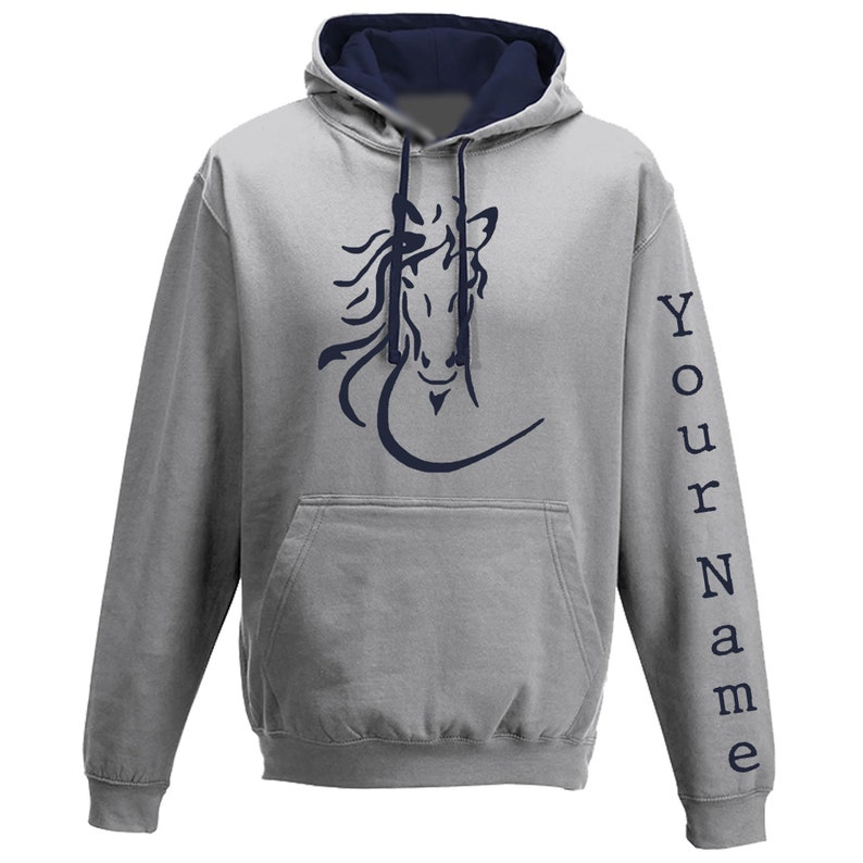 Sudadera con capucha para montar a caballo para adultos Flowing Mane Grey/Navy