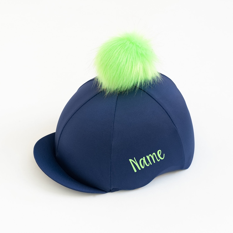 Navy Blue Riding Hat Cover with Choice Of Very Fluffy Pom Pom image 6