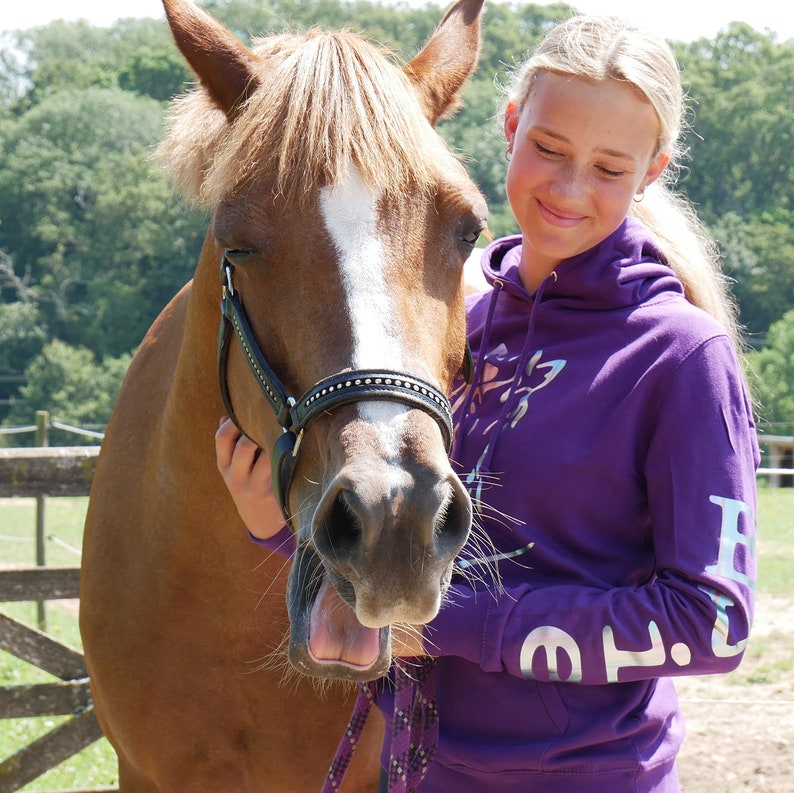 Sweat à capuche personnalisé motif cheval arc-en-ciel scintillant image 4