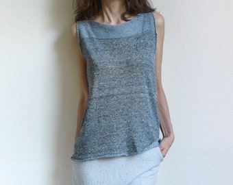 punto azul gris seda top, chaleco