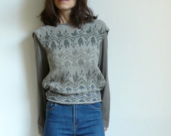 knit jacquard sleeveless sweater vest,gray-made to order
