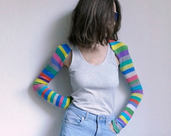 knit striped cotton shrug bolero extra longsleeves multicolor-made to order