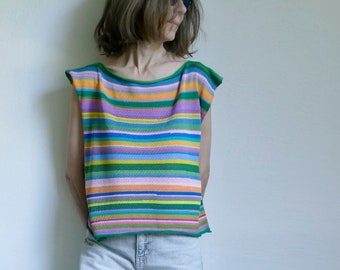 knit striped multicolor summer top-tank, cotton