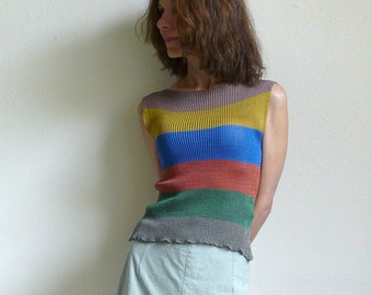 knit cotton striped top tank,