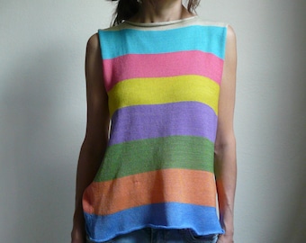 knit colorful striped top vest-made to order