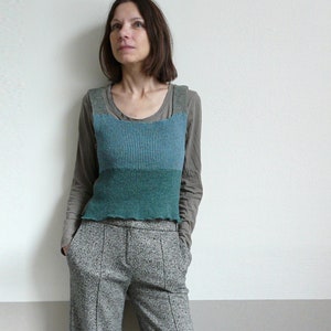 gebreid vest kleurblok groen grijs blauw wol-made op bestelling