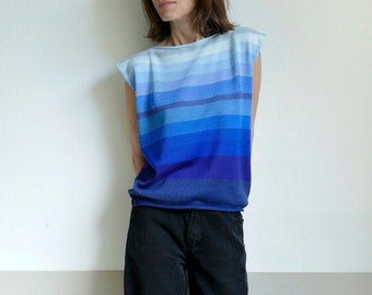 knit top, tank, dark blue, pale blue stripes-made to order
