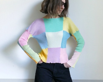 jersey de bloque de color pastel de punto, algodón