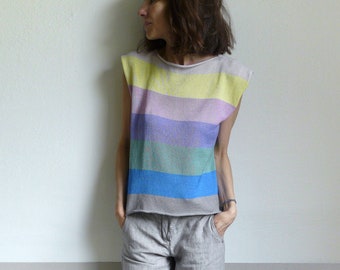 knit multicolor striped summer cotton top-made to order