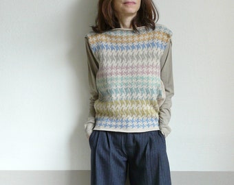 knit jacquard sleeveless sweater vest,pastel color,woolen